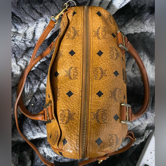 MCM Cognac Monogram Visetos Boston Bag with Crossbody Strap - Picture 4 of 16